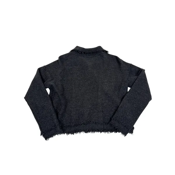 Eileen Fisher Gray 100% Merino Wool Fringed Snap Front Cardigan Jacket Small - Image 4