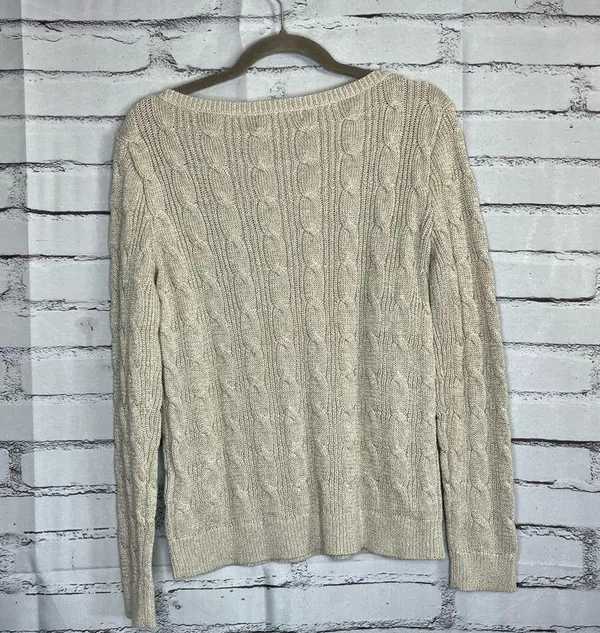 Lauren Ralph Lauren Black Label Cable Knit Cream Sweater Preppy Fall M Vintage - Image 11