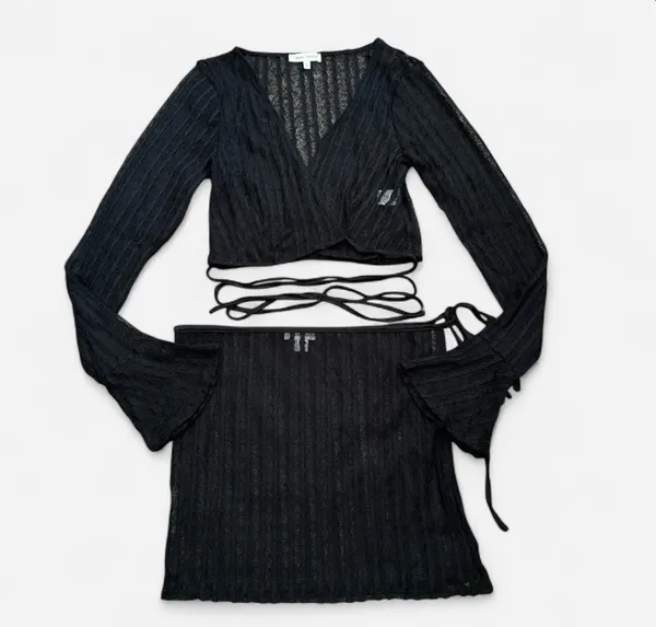 Bear Dance Black Sheer Knit Cover Up Two-Piece Set - Image 7