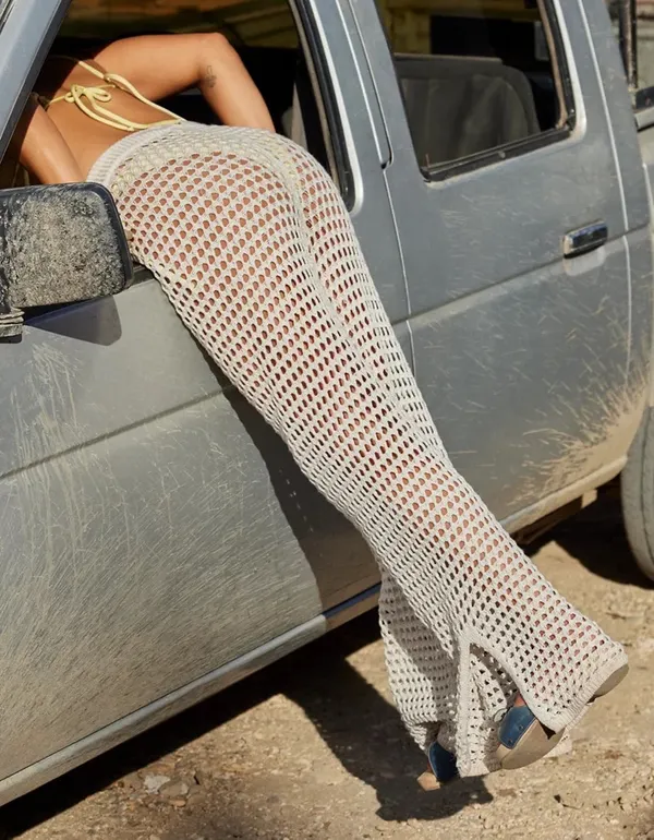 Aerie Cream Crochet Wide Leg Vacay Pants - Image 2