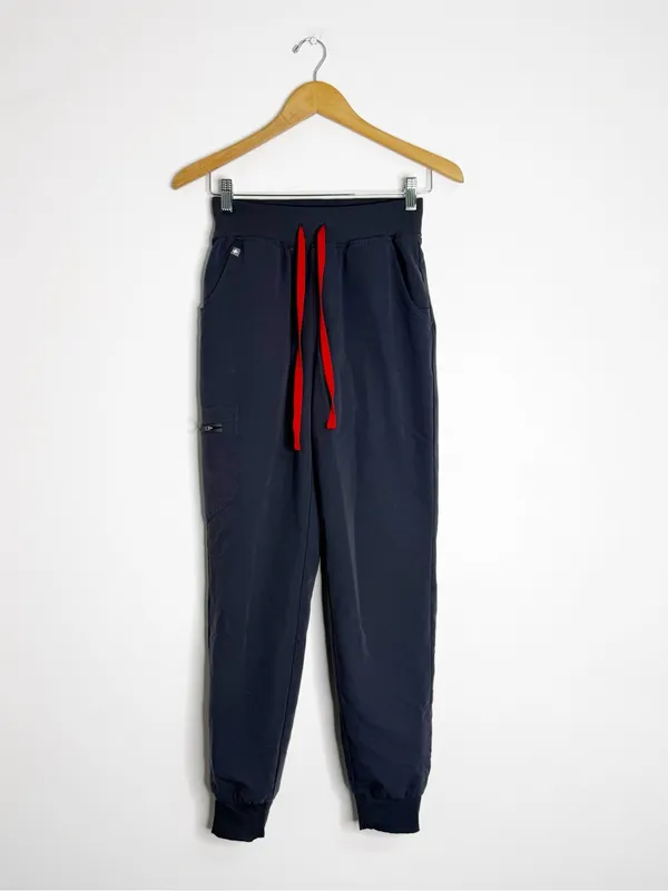FIGS High Waisted Zamora Jogger Scrub Pants XS Gray Red Drawstring - Image 8
