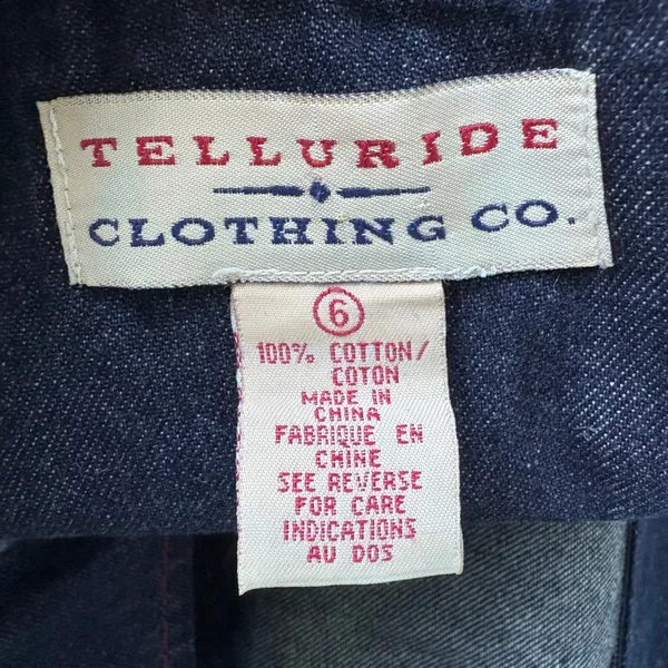 VTG Telluride Clothing Co Denim Dress 6 Blue Cotton V-Neck Tie Waist Western - Image 7