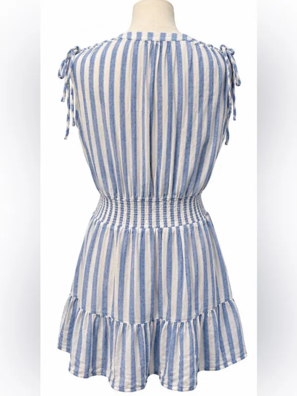 Rails Samina Casablanca Stripe Linen Blend Smocked Mini Dress L - Image 3