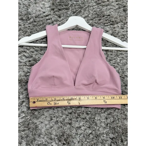 Golden Aritzia Pink V-Neck Sports Bra Crop Top Activewear Padded Bralette XS - Image 7