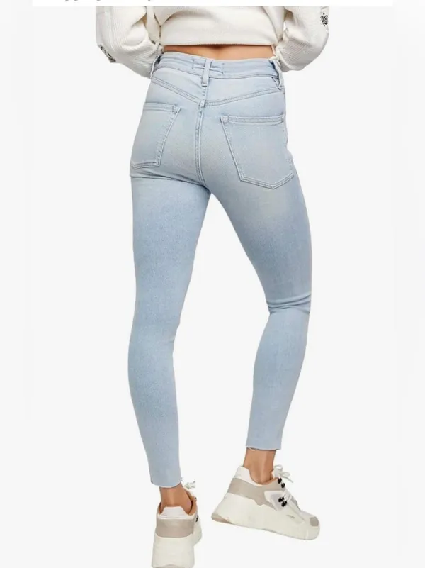 NWT Free People Women’s Frayed-Hem Mid-Rise Jegging Skinny Jeans Havanna Blue - Image 4