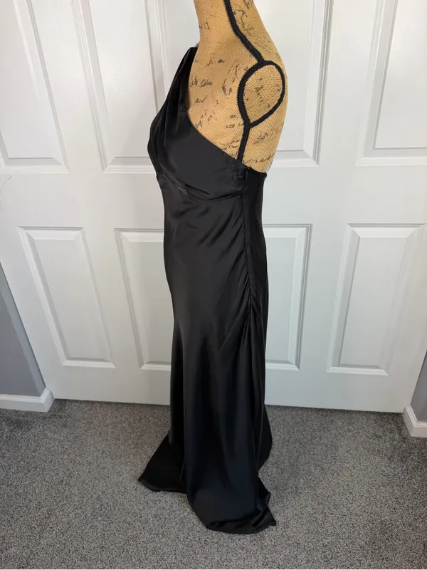 Olia Black Satin One Shoulder Maxi Gown Dress Size L NWT - Image 6