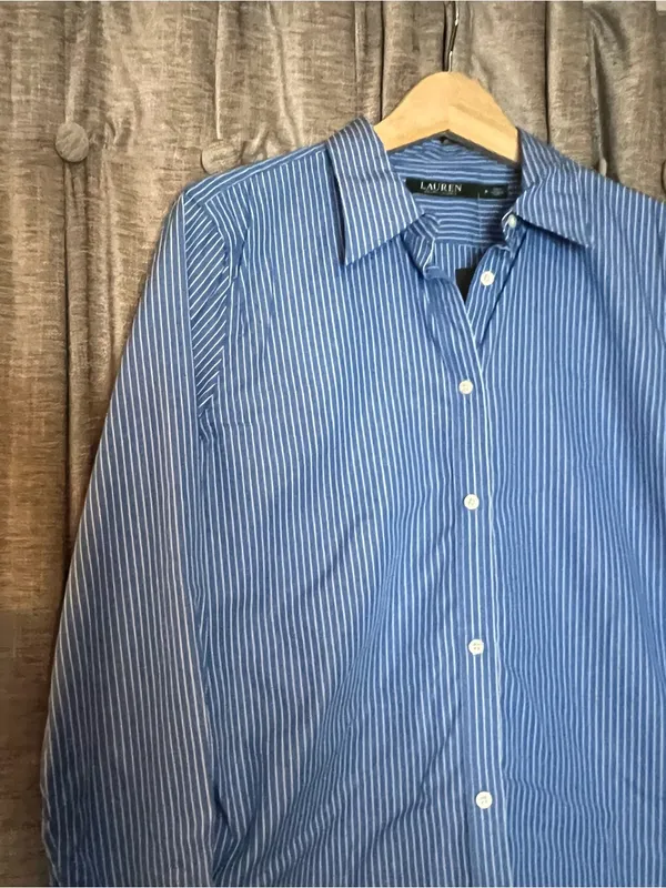 NWT Lauren Ralph Lauren Classic Blue Pinstripe Button Down Dress Shirt Size 8 - Image 4