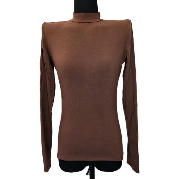 Reformation Bailey Women Brown Long Sleeve Mock Neck Inner Layer Knit Top Size S - Image 2