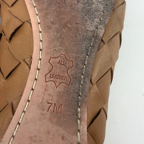 Tory‎ Burch Carlyle Woven Leather Ballet Flats Brown Bow Logo Women's 7M - Image 7
