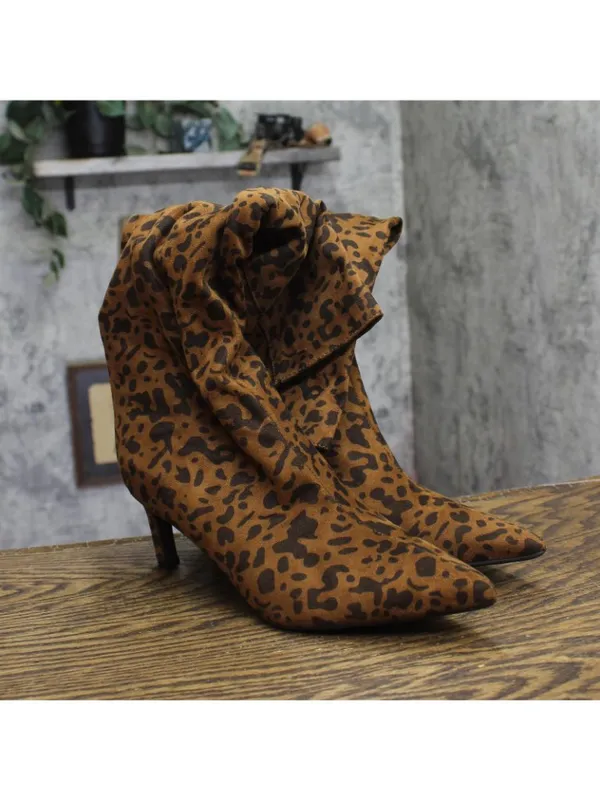 A New Day Justice Mid-Calf Boots Faux Suede Cone Heel Leopard Brown 8.5M - Image 2