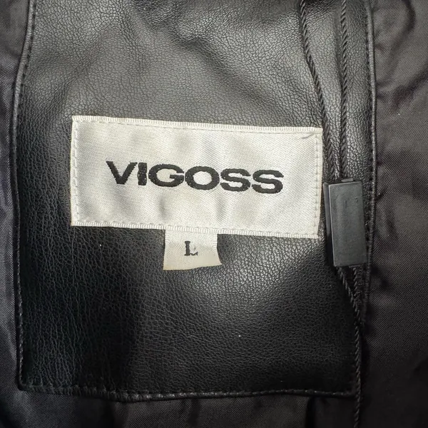 Vigoss Women L Black Faux Leather Hooded Long Puffer Vest Zip Pockets Moto Edgy - Image 6