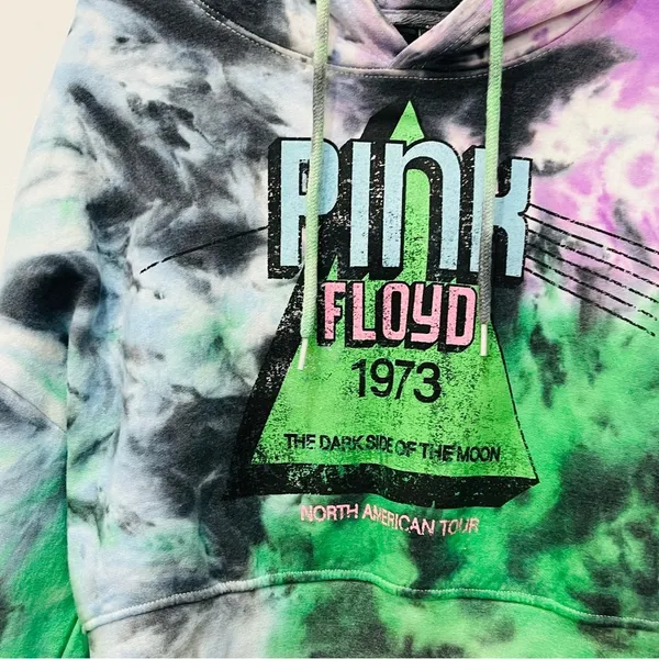 Pink Floyd Hoodie Women Cropped Tie Dye Pullover Sweatshirt sz Large - Image 2