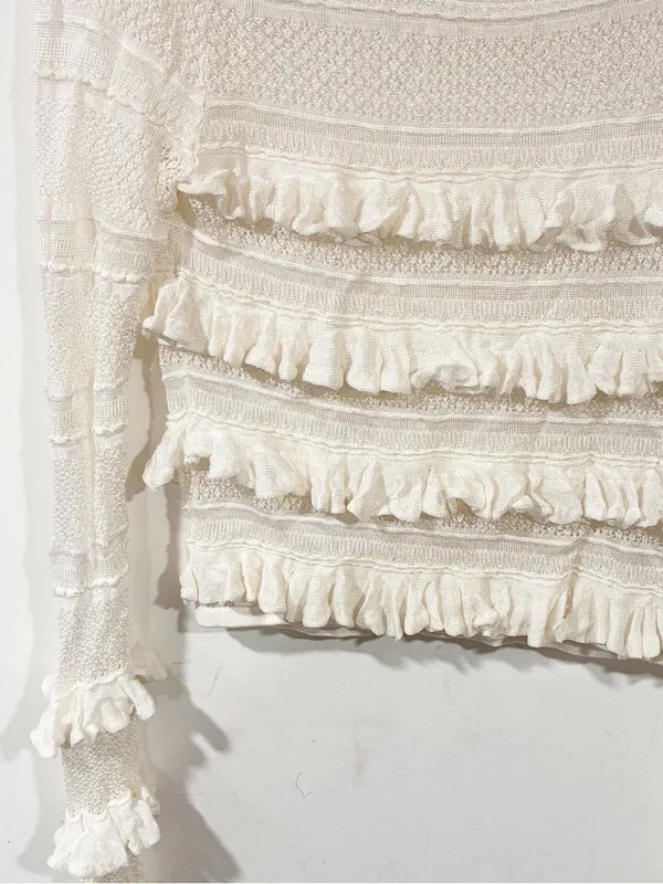 By Anthropologie Ruffle Long-Sleeve Jumper White Blouse Size Medium - Image 3