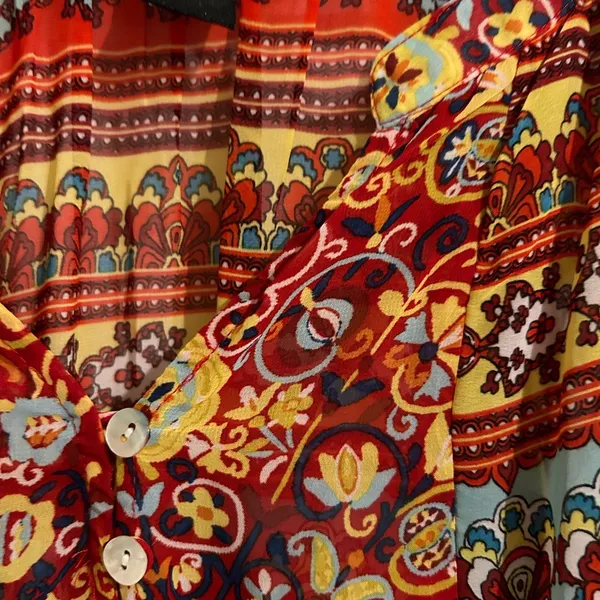 s Long Sleeve Boho Blouse Orange Blue Size XL - Image 3
