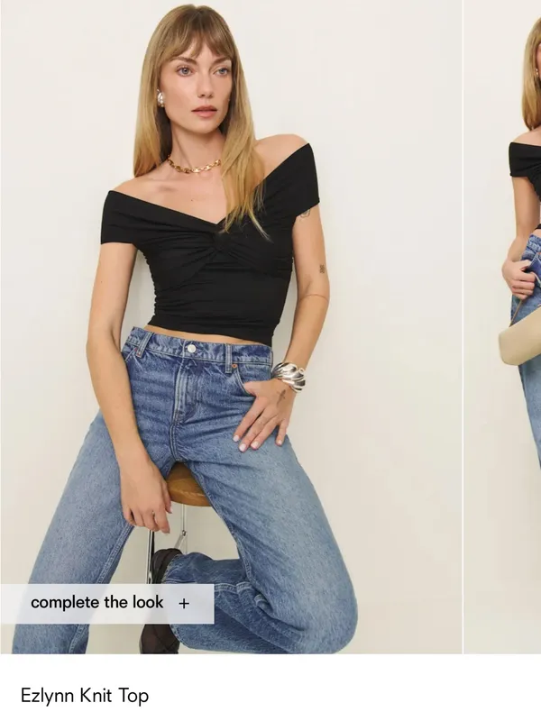 Reformation Ezlynn Knit Off-Shoulder Top Black - Image 2