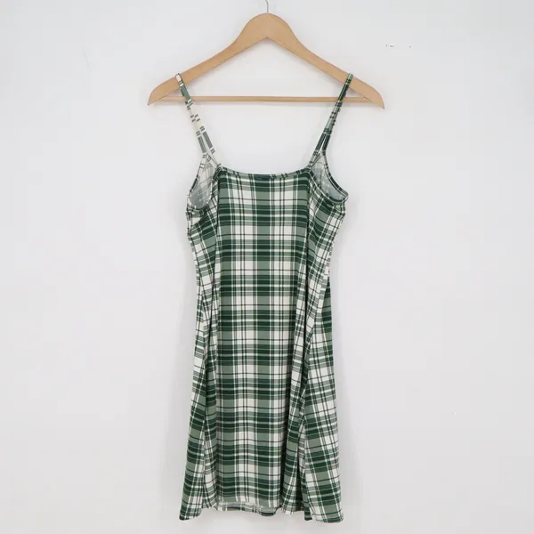 Unbranded Mini Dress Womens M Plaid Green Spaghetti Strap Bodycon Excellent - Image 3
