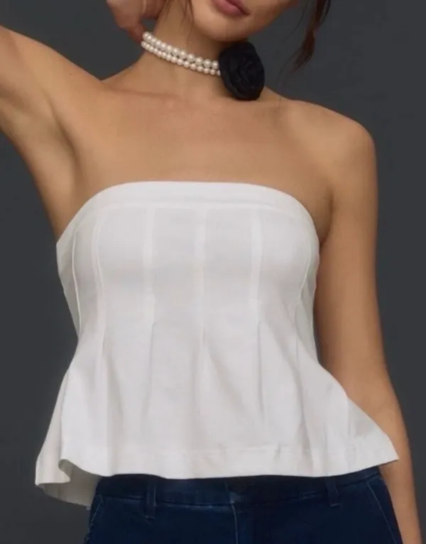 anthropologie white strapless peplum top - Image 3