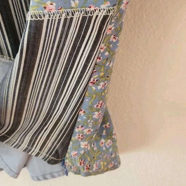 ANTILIA 3/4 Sleeve Floral Stripe Patchwork V-Neck Blouse Top Sz S Cottagecore - Image 6