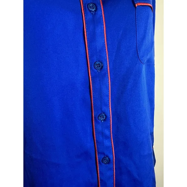 Piamita Cobalt Blue Silk Pajama Blouse with Red Piping - Size‎ XS - Image 3