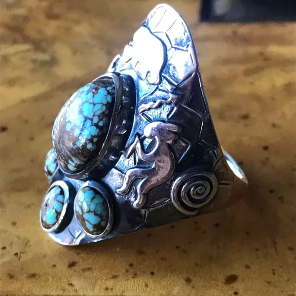 Genuine Blue Turquoise Sterling Silver Statement Ring Size 10 - Image 9