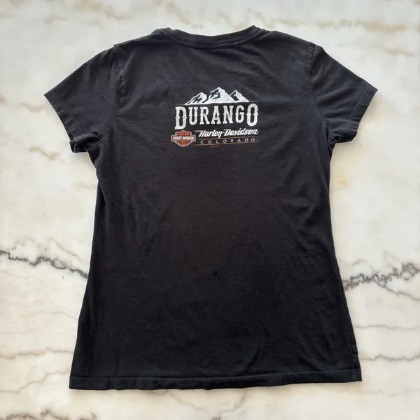 Harley-Davidson Durango Colorado V-Neck T-Shirt Black Graphic Tee Small Biker - Image 4