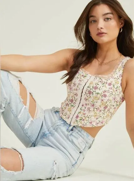 NWT Altar'd State Alex Floral Corset In blue Size L - Image 2