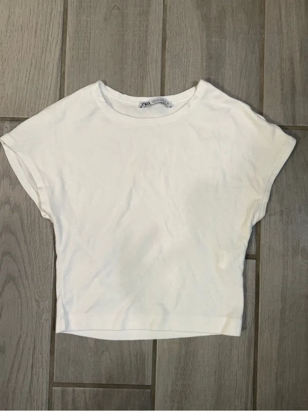 Zara Cream Cropped Crewneck Tee - Image 2