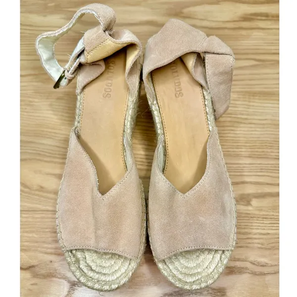 Soludos Positano Espadrille Platform Suede Leather Tan Wedge Sandals - Image 3
