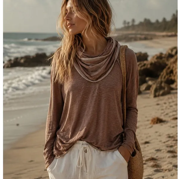 FP Beach Free People S / M Top Cowlneck Cocoon Pullover Oversized Slouchy Rose - Image 2