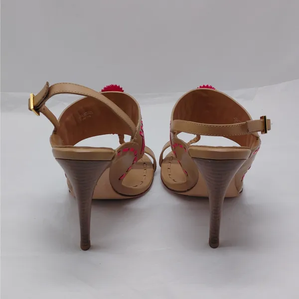 Tory Burch Womens High Heel Sandals Size 7.5 Tan Pink Leather Party Night Out - Image 10
