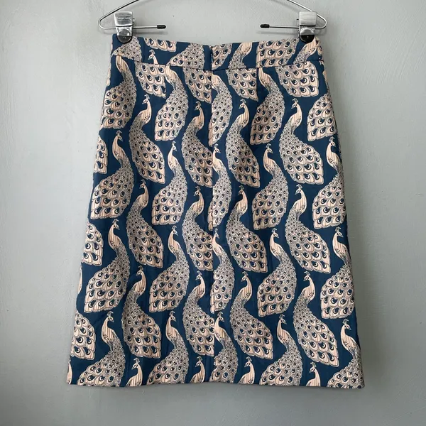 Ann Taylor Pencil Skirt Size 2 Teal Peacock Brocade Jacquard Tapestry Elegant - Image 3