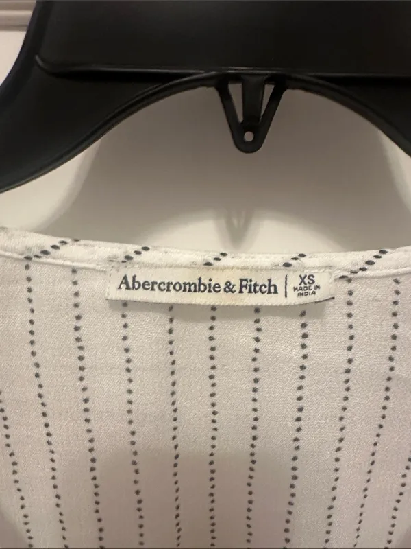 Abercrombie & Fitch White Blouse with Navy Pinstripes and Peplum Hem - Image 2