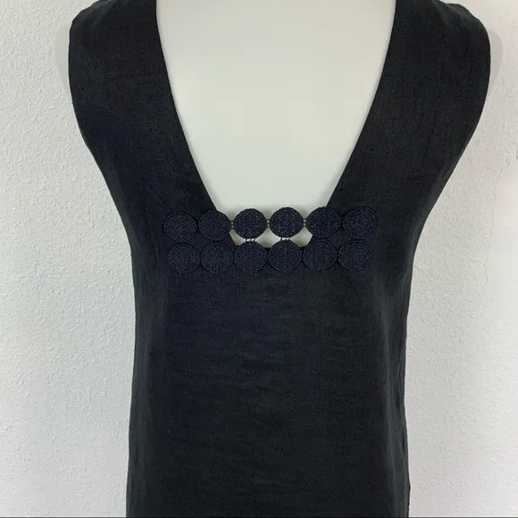 Another Place Black Sleeveless Shift Dress Boho Cutout Front Detail‎ Small Linen - Image 7