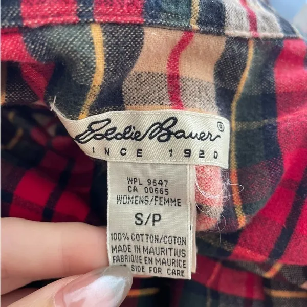 Vintage Eddie Bauer‎ Plaid Half Zip Flannel Sweater Top Sz S Red Granola Outdoor - Image 5