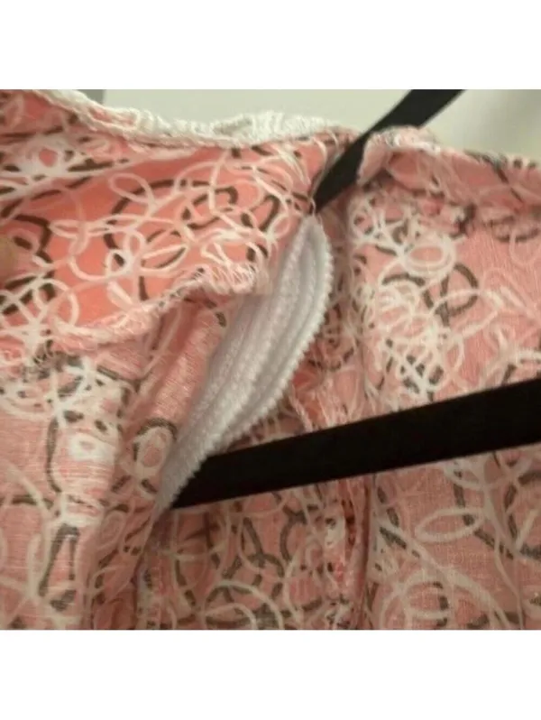 Vintage Handmade Pink Prairie Girl 1/2 Sleeve Scribble Print Dress - Image 8