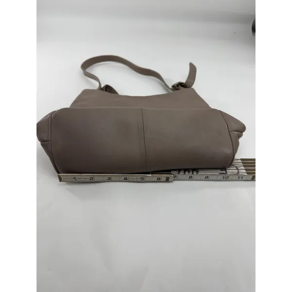 Bill Blass Studio Taupe Leather Shoulder Bag Multi Compartment Silver Buckle - Image 9