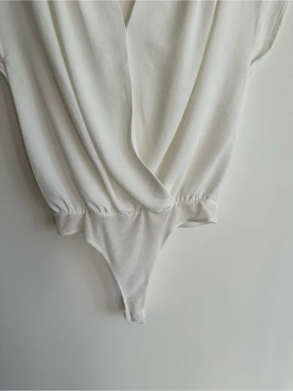 Astr White Draped Sheer Bodysuit - Image 2