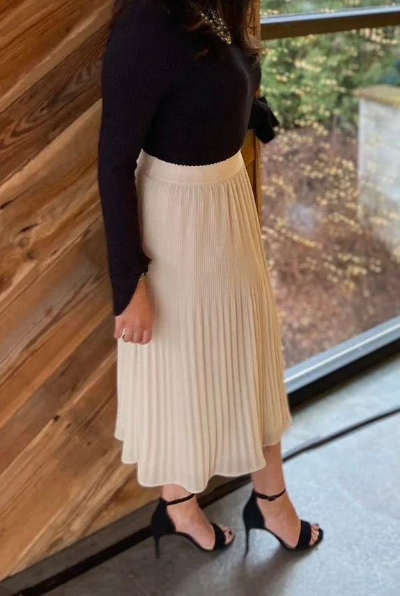 Womens Champagne Midi Length Pleated Skirt In Size Small - Image 6