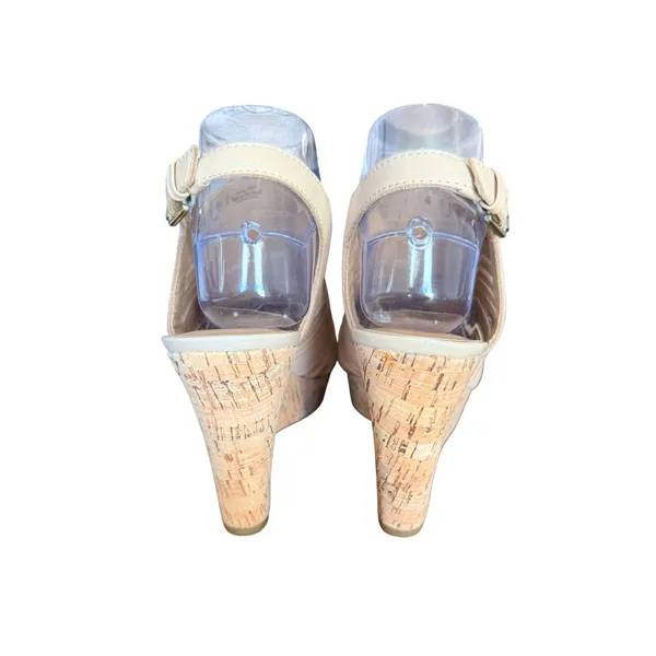 Franco Sarto Sharp Beige Leather Cork Wedge Cage Sandals Womens 7M‎ - Image 5