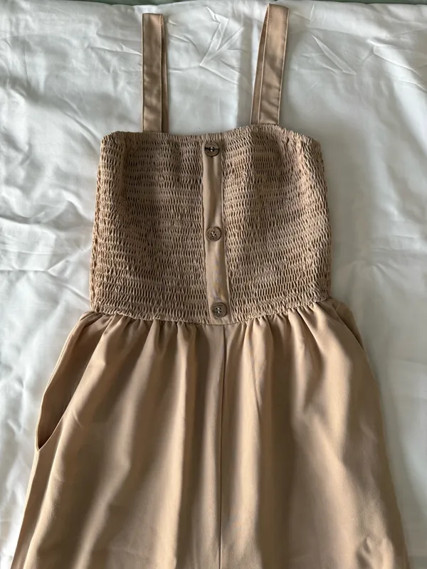 Tan Jumpsuit With Button Detail And Pockets - Image 2