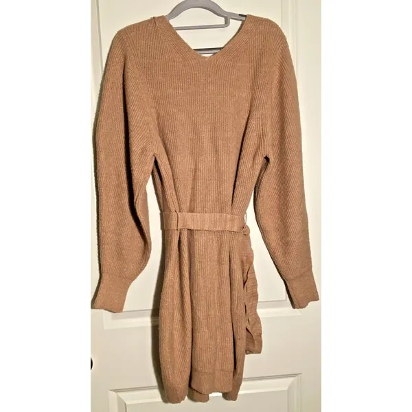 Free People‎ Sienna Pink Wrap Knit Belted Sweater Dress Large NWOT - Image 4