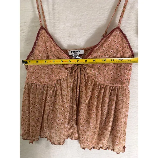 RSQ Floral Mesh Camisole Top Womens XL‎ Pink Babydoll Lettuce Edge Cottagecore - Image 6