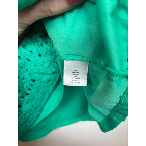 a.n.a Eyelet Dress Womens‎ XS Green Off The Shoulder Shift Ruffle Short Sleeve - Image 6