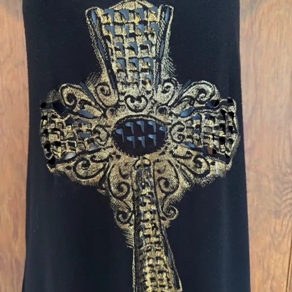 Y2K Cross Cutout Graphic Tank Top M Cage Back Edgy Rocker Indie Sleaze Mall Goth - Image 3