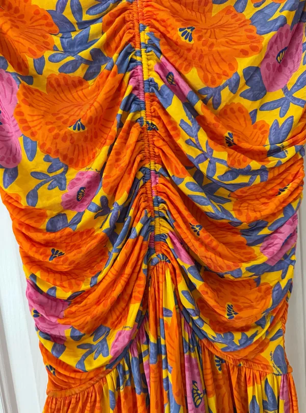 Farm Rio V-Neck Floral Ruched Mesh Midi Dress, Size M - Image 8