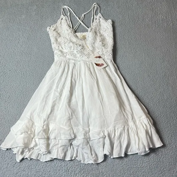 Chelsea & Violet Dress Womens Juniors S White Lace Bodice‎ Smocked Back Mini NEW - Image 2