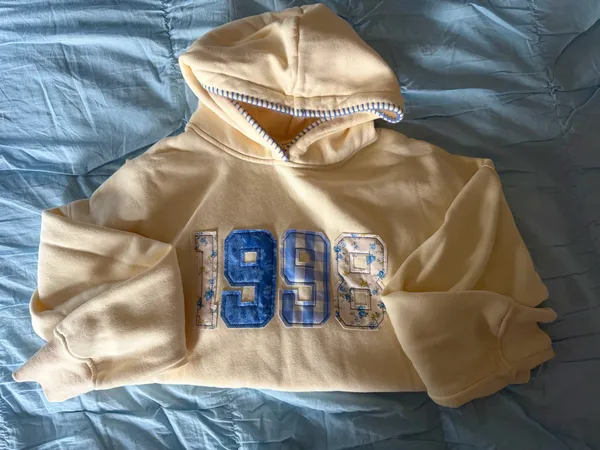 Altar'd State Cream Hoodie Sweater with Blue '1998' Appliqué - Image 3