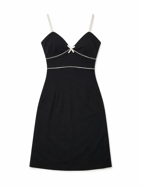 Vintage 90s Express Black Contrast Trim Bow Slip Dress Size 6 - Image 2