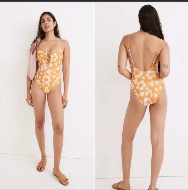 Madewell NWT second wave yellow floral one piece swim suit - Image 2