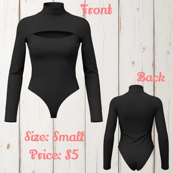 Black Long Sleeved Key Hole Bodysuit - Image 2